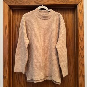 H&M Women's Cream Ribbed Mock-Neck Sweater